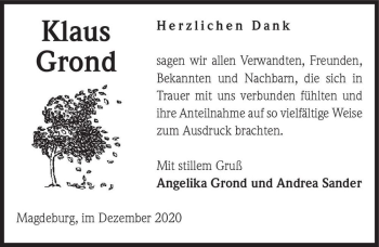 Traueranzeige von Klaus Grond  von Magdeburger Volksstimme
