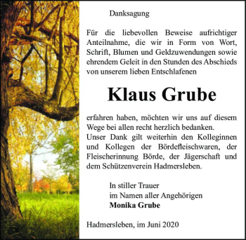 Traueranzeige von Klaus Grube  von Magdeburger Volksstimme