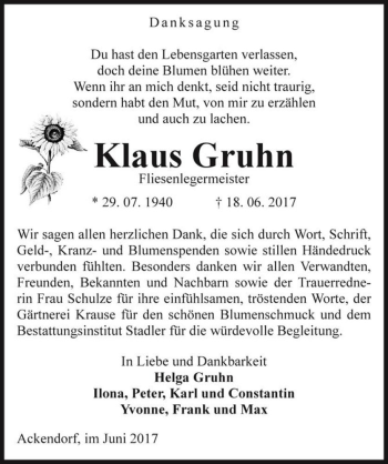 Traueranzeige von Klaus Gruhn  von Magdeburger Volksstimme