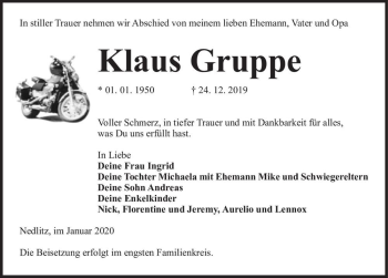 Traueranzeige von Klaus Gruppe  von Magdeburger Volksstimme