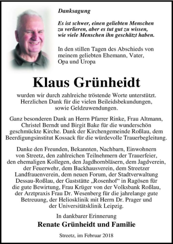 Traueranzeige von Klaus Grünheidt  von Magdeburger Volksstimme