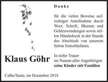 Traueranzeige von Klaus Göhr  von Magdeburger Volksstimme