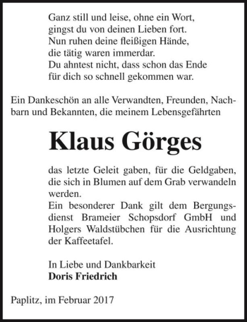 Traueranzeige von Klaus Görges  von Magdeburger Volksstimme