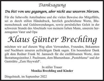 Traueranzeige von Klaus Günter Brechling  von Magdeburger Volksstimme