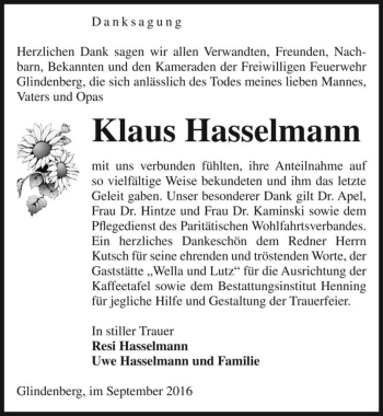 Traueranzeige von Klaus Hasselmann  von Magdeburger Volksstimme