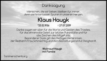Traueranzeige von Klaus Haugk  von Magdeburger Volksstimme