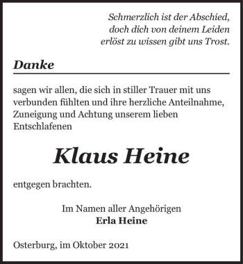 Traueranzeige von Klaus Heine  von Magdeburger Volksstimme