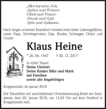 Traueranzeige von Klaus Heine  von Magdeburger Volksstimme