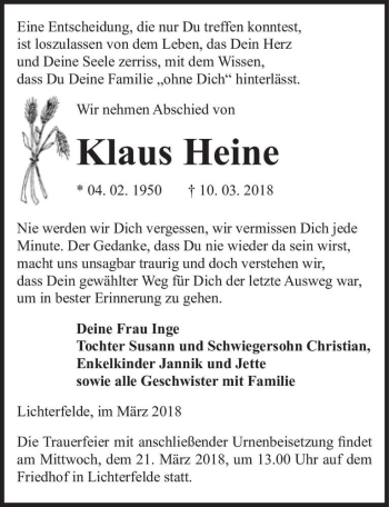 Traueranzeige von Klaus Heine  von Magdeburger Volksstimme