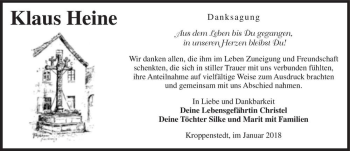 Traueranzeige von Klaus Heine  von Magdeburger Volksstimme