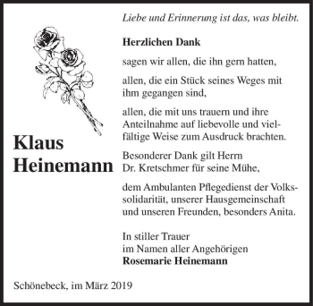 Traueranzeige von Klaus Heinemann  von Magdeburger Volksstimme