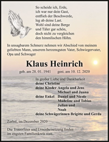 Traueranzeige von Klaus Heinrich  von Magdeburger Volksstimme