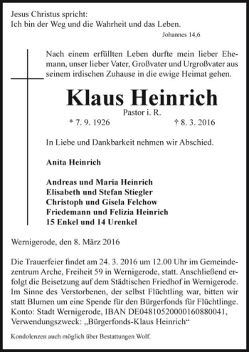 Traueranzeige von Klaus Heinrich  von Magdeburger Volksstimme