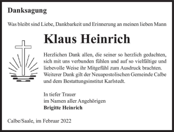 Traueranzeige von Klaus Heinrich  von Magdeburger Volksstimme