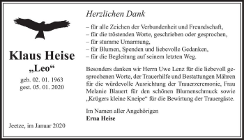 Traueranzeige von Klaus Heise 