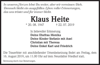 Traueranzeige von Klaus Heite  von Magdeburger Volksstimme