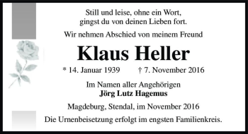 Traueranzeige von Klaus Heller  von Magdeburger Volksstimme