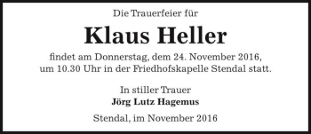Traueranzeige von Klaus Heller  von Magdeburger Volksstimme