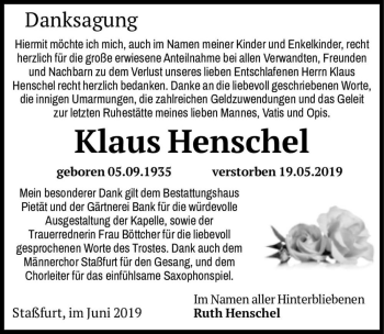 Traueranzeige von Klaus Henschel  von Magdeburger Volksstimme