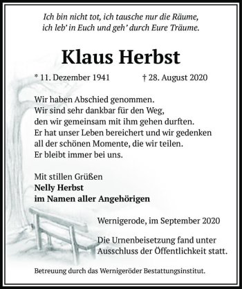 Traueranzeige von Klaus Herbst  von Magdeburger Volksstimme