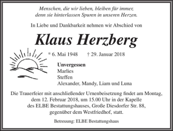 Traueranzeige von Klaus Herzberg  von Magdeburger Volksstimme