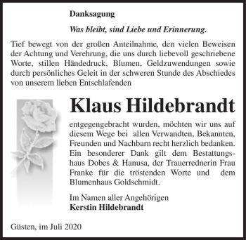 Traueranzeige von Klaus Hildebrandt  von Magdeburger Volksstimme