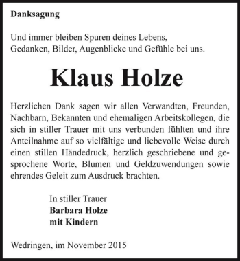 Traueranzeige von Klaus Holze  von Magdeburger Volksstimme