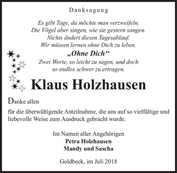 Traueranzeige von Klaus Holzhausen  von Magdeburger Volksstimme