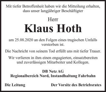 Traueranzeige von Klaus Hoth  von Magdeburger Volksstimme