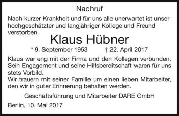 Traueranzeige von Klaus Hübner  von Magdeburger Volksstimme