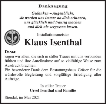 Traueranzeige von Klaus Isenthal  von Magdeburger Volksstimme
