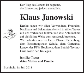 Traueranzeige von Klaus Janowski  von Magdeburger Volksstimme
