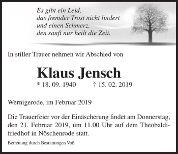 Traueranzeige von Klaus Jensch  von Magdeburger Volksstimme