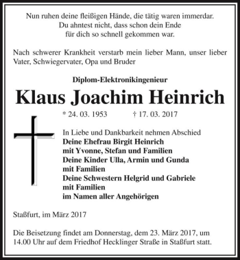 Traueranzeige von Klaus Joachim Heinrich  von Magdeburger Volksstimme