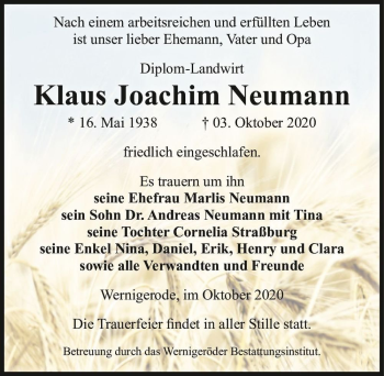 Traueranzeige von Klaus Joachim Neumann  von Magdeburger Volksstimme