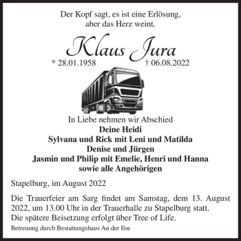 Traueranzeige von Klaus Jura  von Magdeburger Volksstimme