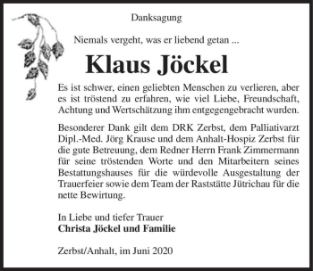 Traueranzeige von Klaus Jöckel  von Magdeburger Volksstimme