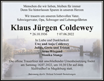 Traueranzeige von Klaus Jürgen Coldewey  von Magdeburger Volksstimme