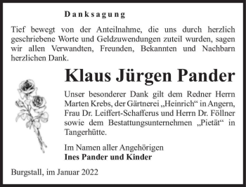 Traueranzeige von Klaus Jürgen Pander  von Magdeburger Volksstimme