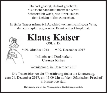 Traueranzeige von Klaus Kaiser  von Magdeburger Volksstimme