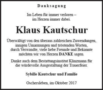 Traueranzeige von Klaus Kautschur  von Magdeburger Volksstimme