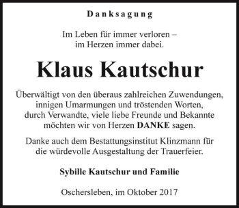 Traueranzeige von Klaus Kautschur  von Magdeburger Volksstimme