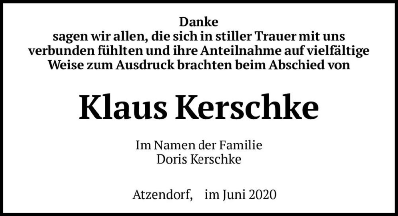  Traueranzeige für Klaus Kerschke  vom 04.07.2020 aus Magdeburger Volksstimme