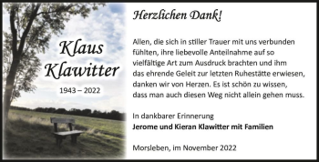 Traueranzeige von Klaus Klawitter  von Magdeburger Volksstimme