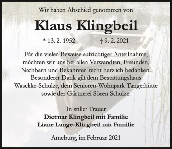 Traueranzeige von Klaus Klingbeil  von Magdeburger Volksstimme