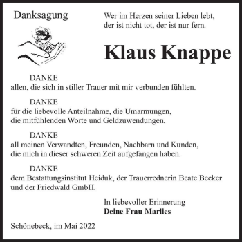 Traueranzeige von Klaus Knappe  von Magdeburger Volksstimme