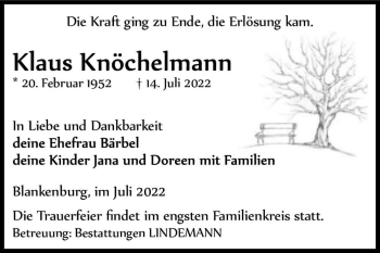 Traueranzeige von Klaus Knöchelmann  von Magdeburger Volksstimme