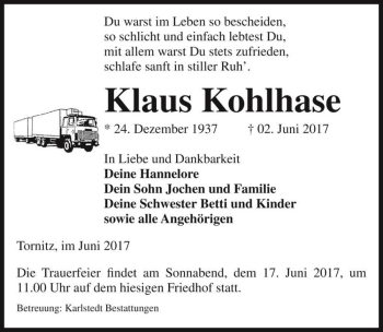 Traueranzeige von Klaus Kohlhase  von Magdeburger Volksstimme
