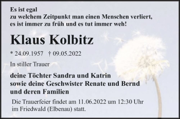 Traueranzeige von Klaus Kolbitz  von Magdeburger Volksstimme
