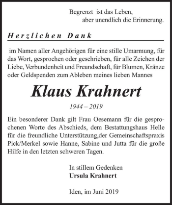 Traueranzeige von Klaus Krahnert  von Magdeburger Volksstimme